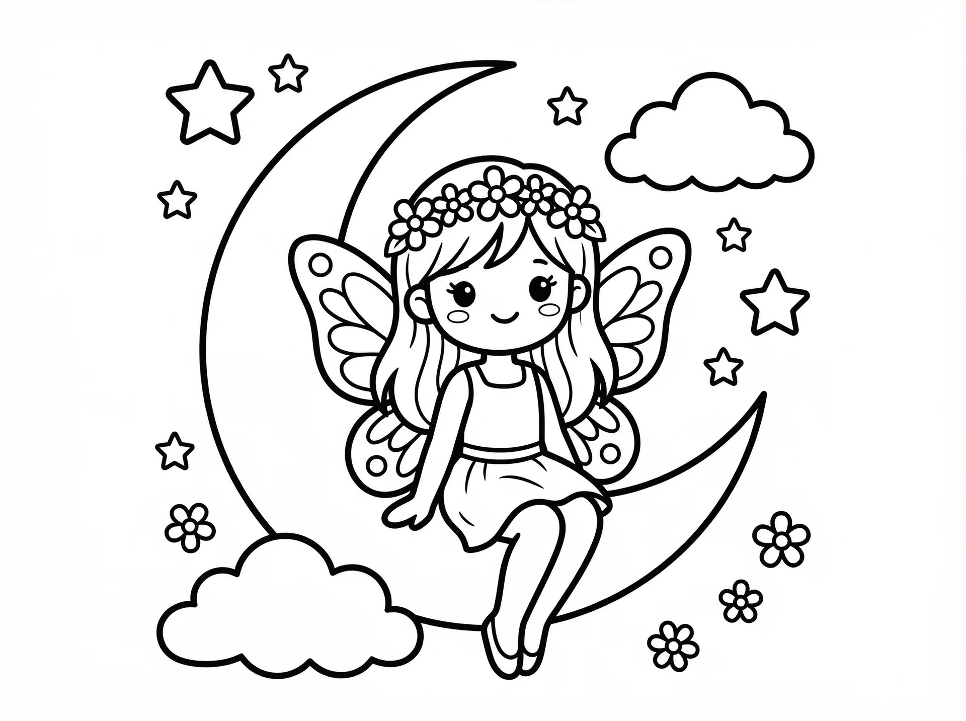 www.四虎.com - 月亮上的蝴蝶翅膀精灵涂色线稿